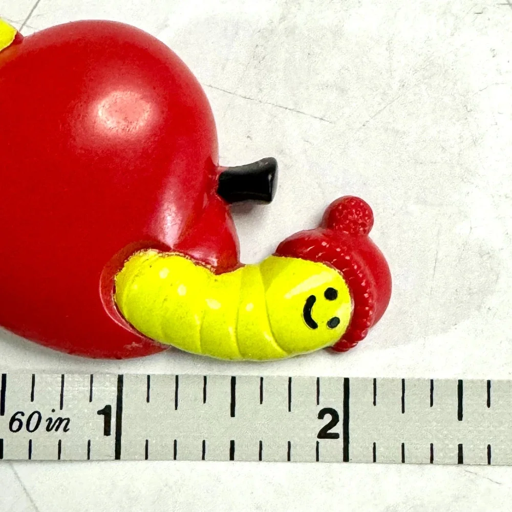 Vintage Avon Willy Worm Apple 1974 Brooch Pin Pal Solid Fragrance 2 1/4in Empty